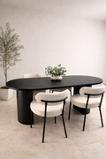 Long Black Fluted Dining Table Set